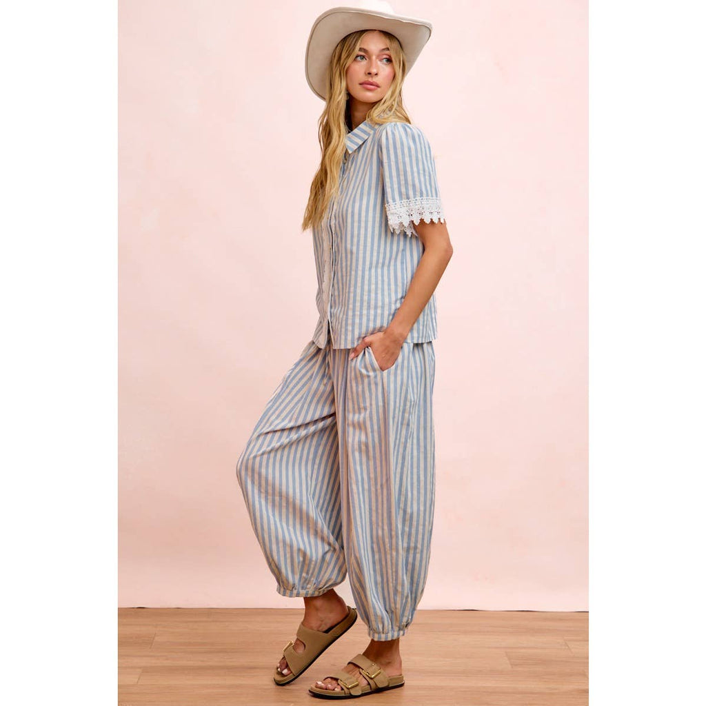 Light Blue Stripes Balloon Pants