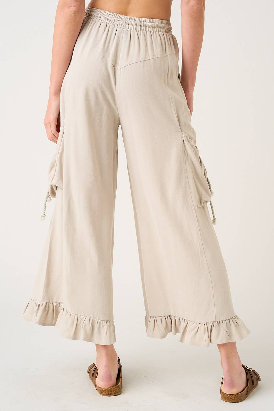 Silver Oat Ruffle Hem Wide Leg Pant