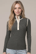 Black Long Sleeve Henley Top