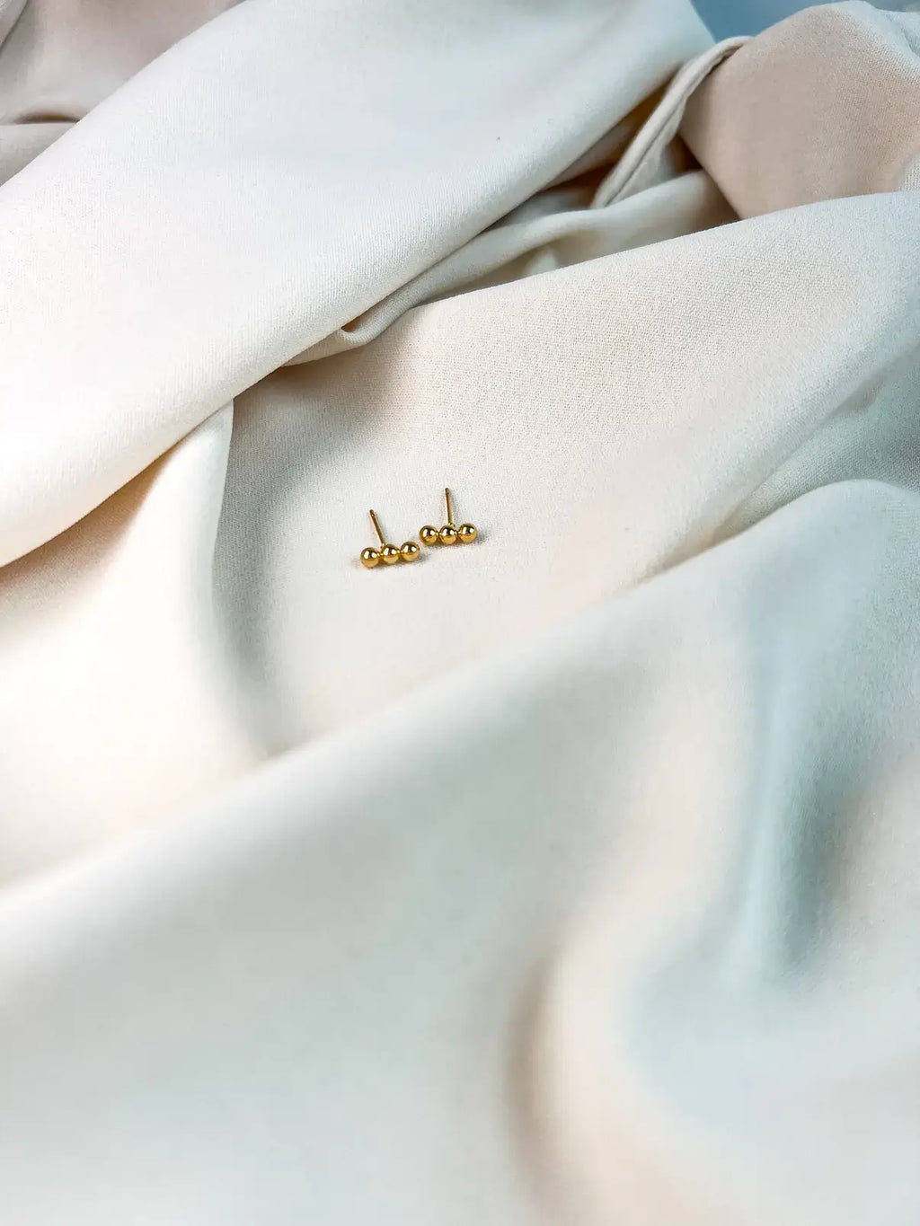 Yellow Gold Three Bead Stud