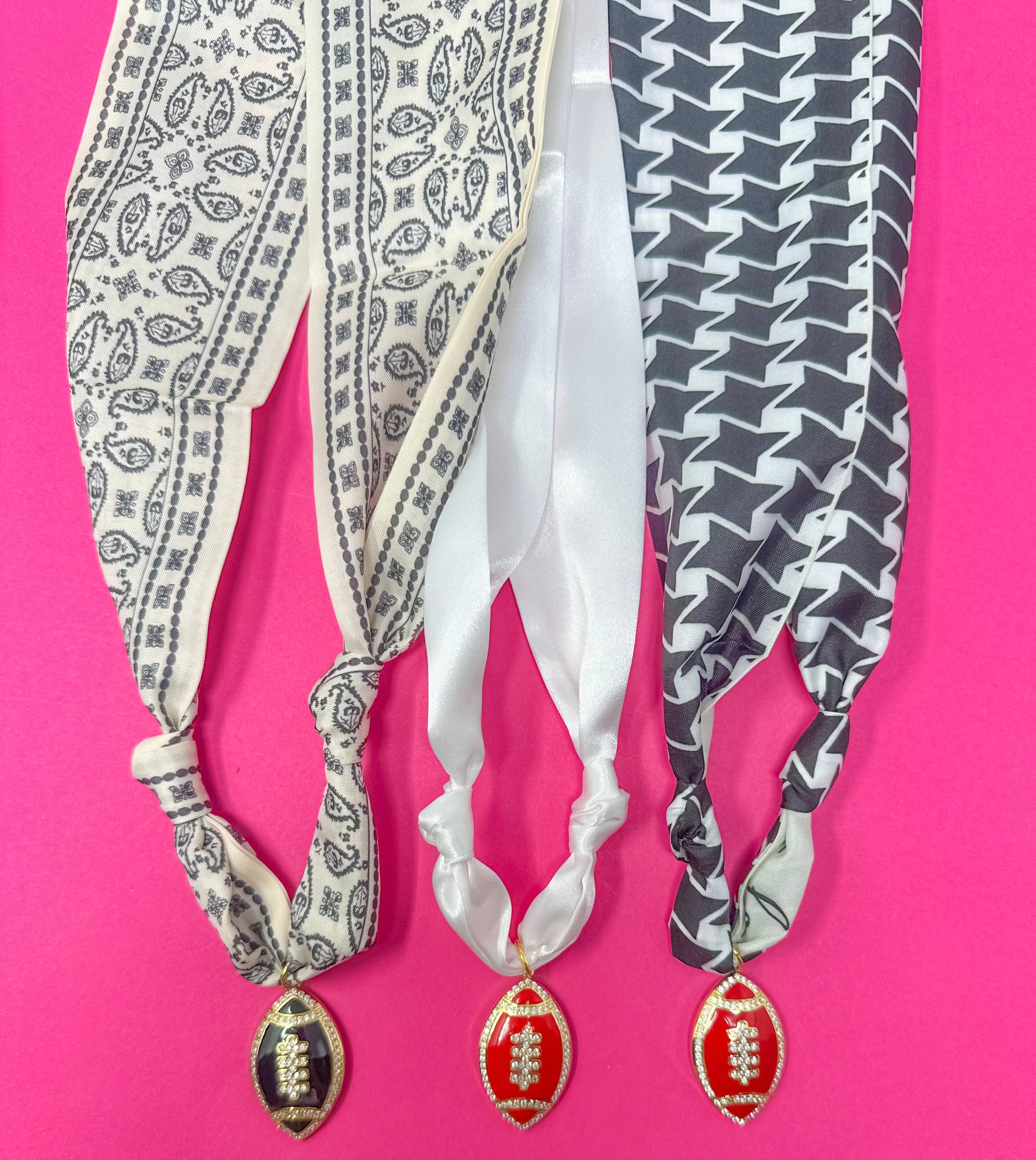 Black Paisley & Black Football Game Day Scarf Necklace