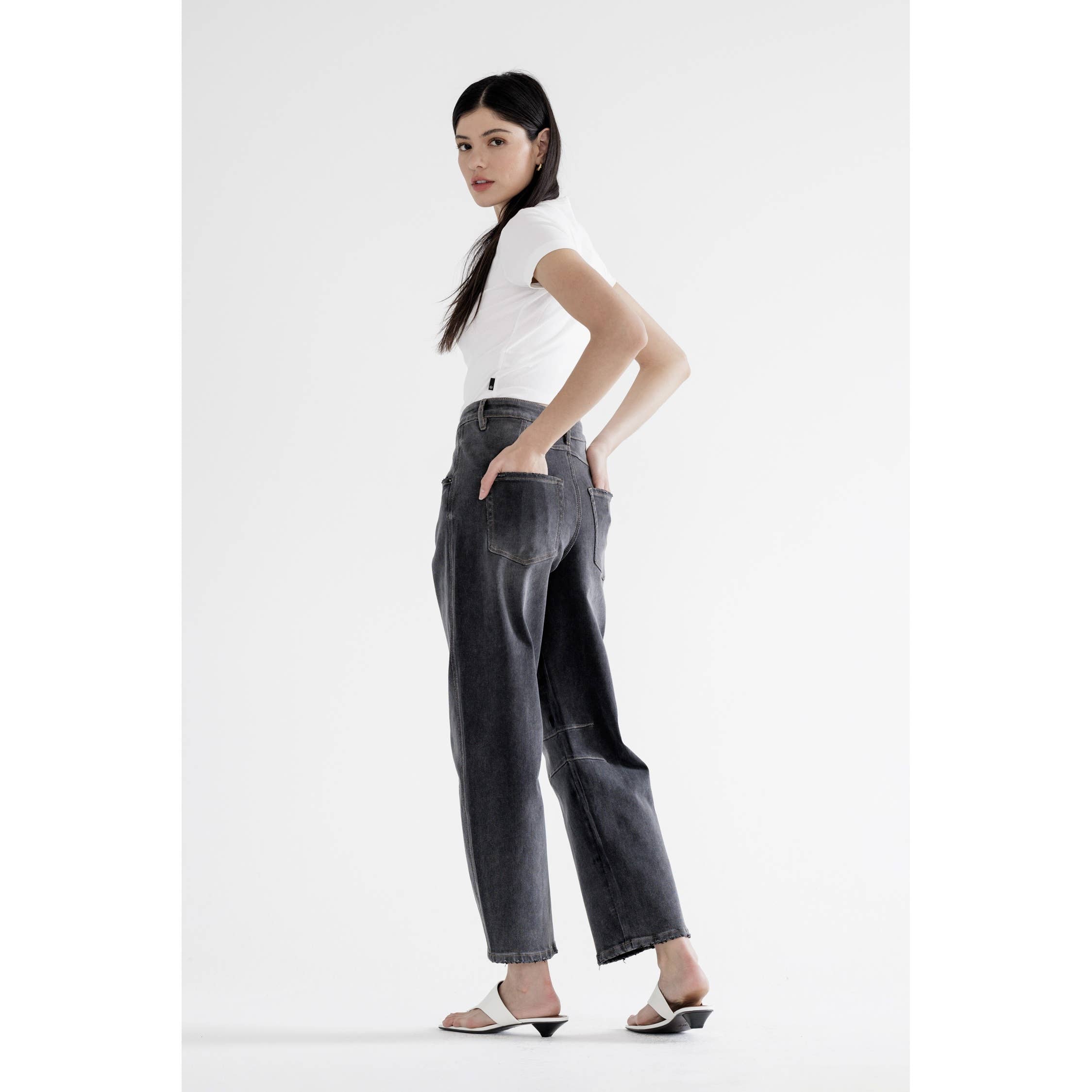 Black Eel Super High Hidden Button Barrel Jean