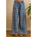 Washed Demin Plaid Wide Leg Jeans