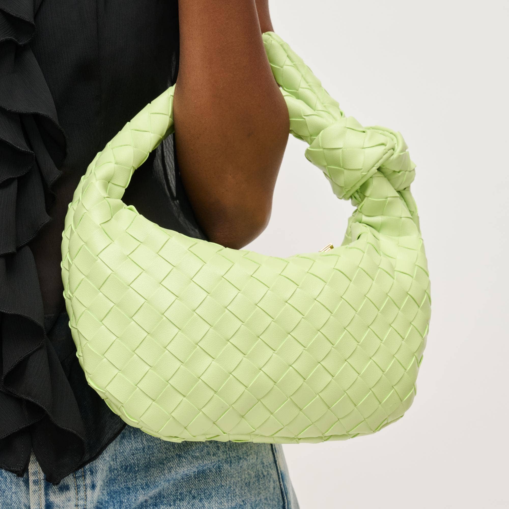 Pistachio Lizbeth Woven Knot Clutch