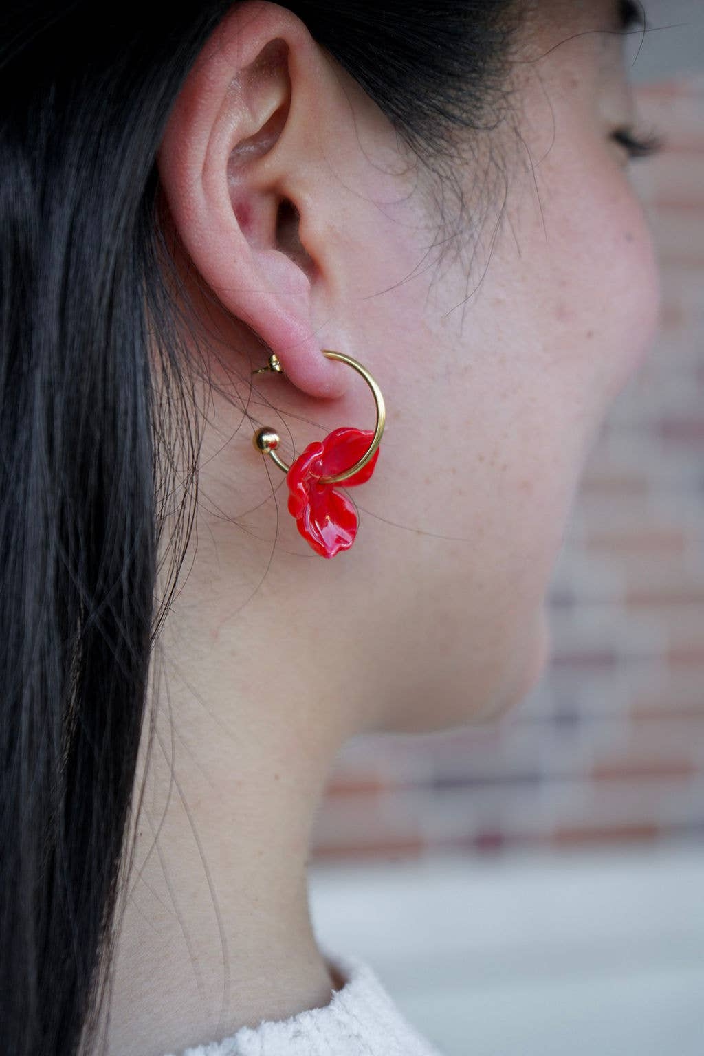 Poppy Red Magnolia Hoops