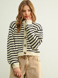 Black & White Striped Button Front Cardigan