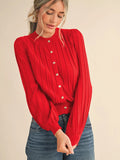 Poppy Red Ribbed Cardigan