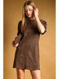 Coffee Suede Barrel Sleeve Dress