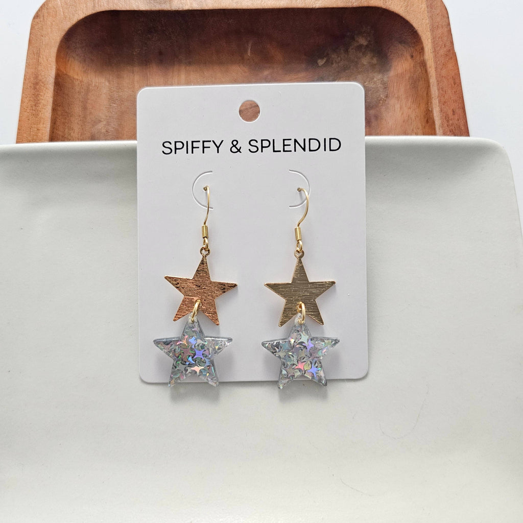 Silver Glitter Starry Earrings