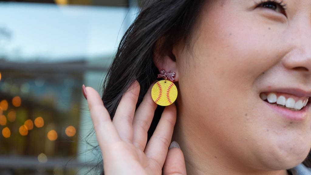 Bow Softball Earrings