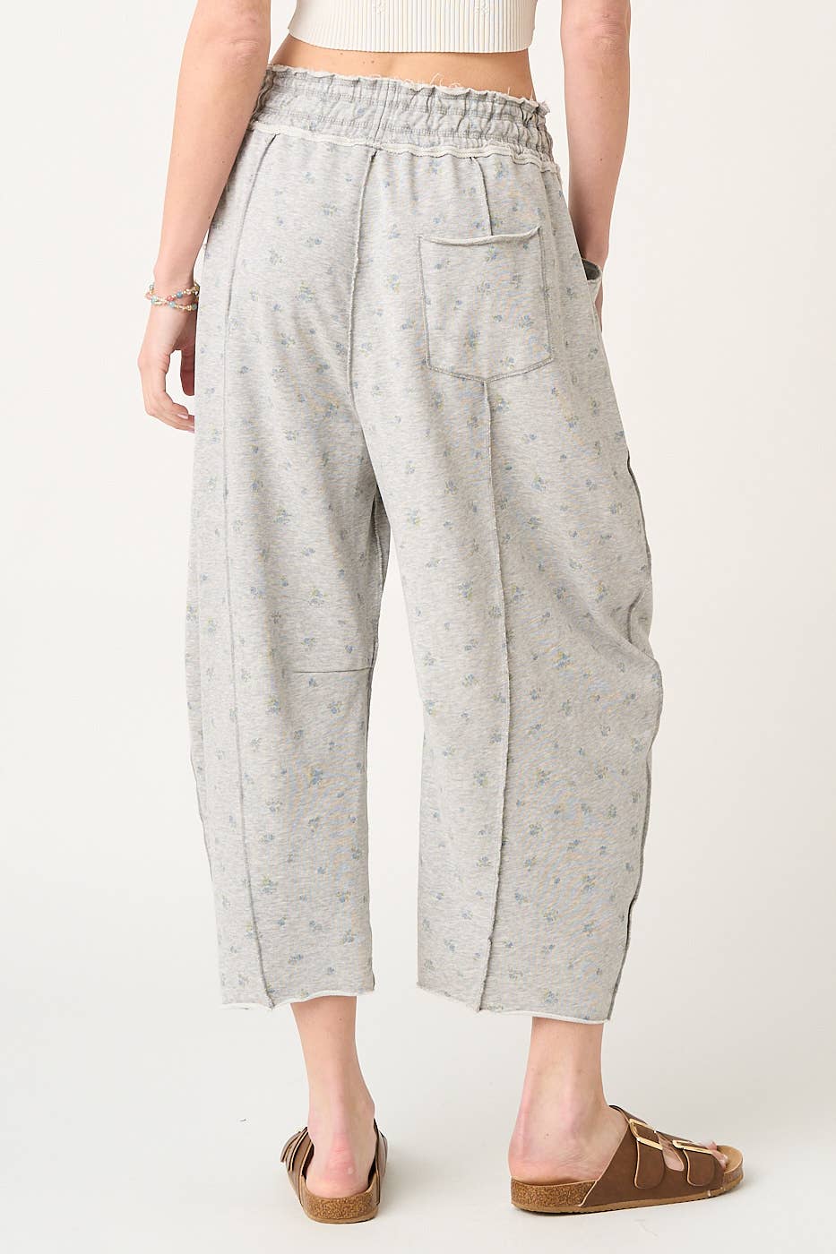 Grey Floral Barrel Pant