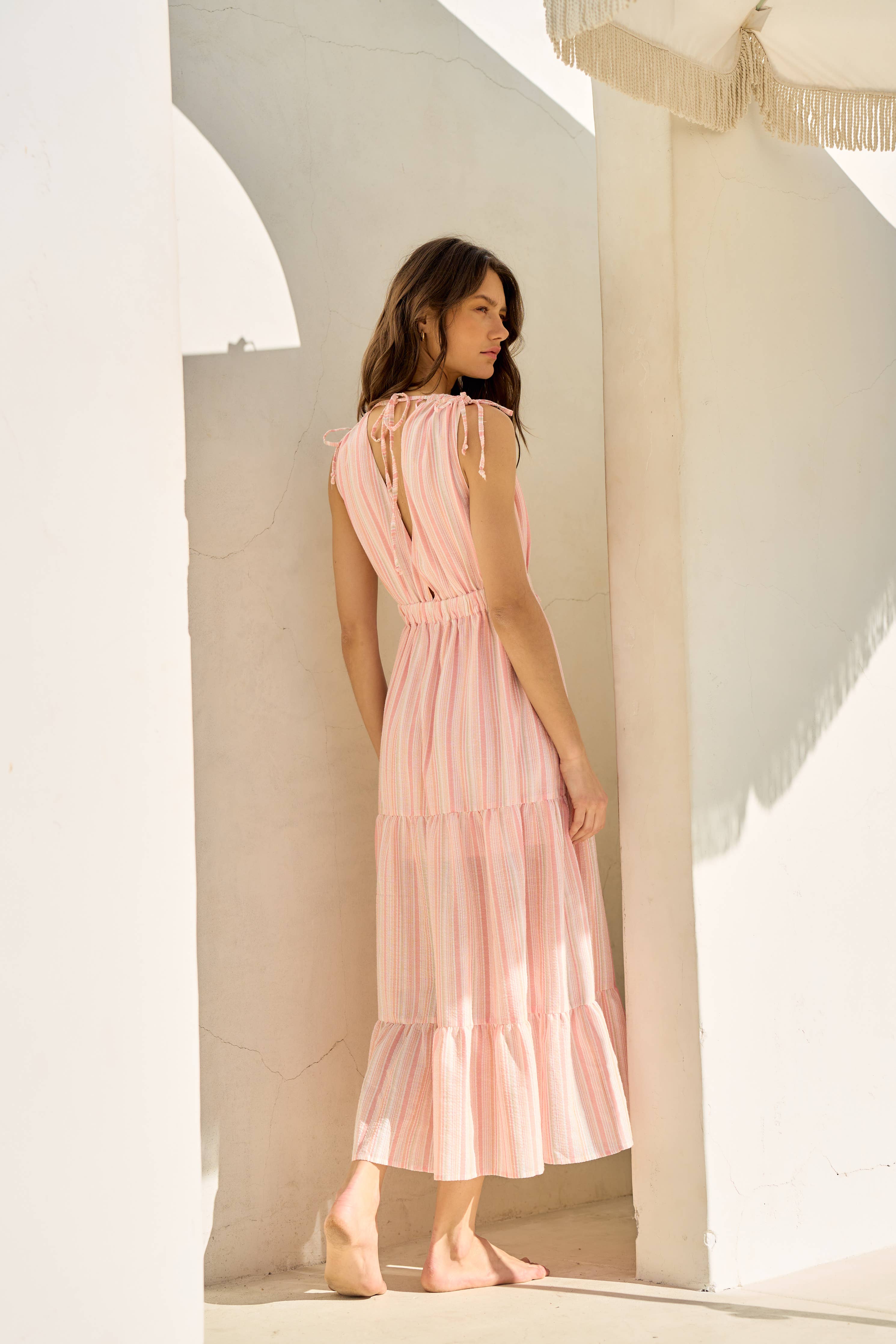 Striped Peach Tiered Maxi Dress