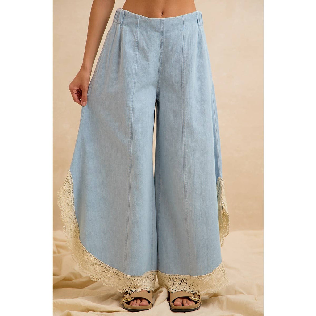 Denim Wide Leg Lace Tulip Hem Jeans