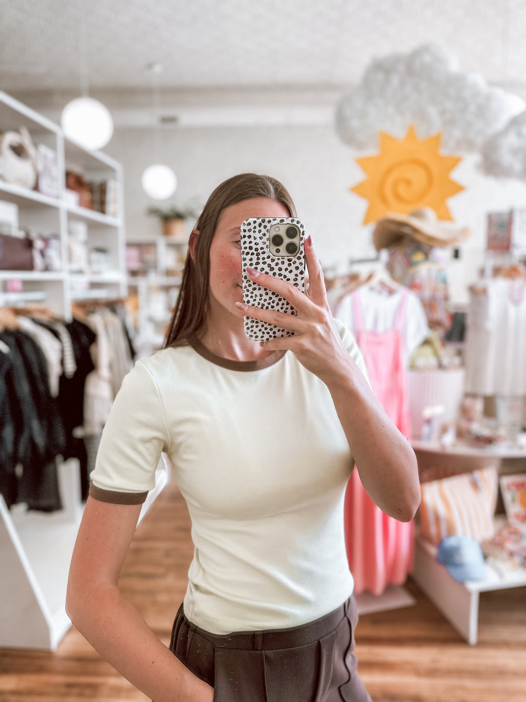Pistachio & Brown Contrast Trim Tee