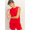 Red Sleeveless Cotton Top With Pocket