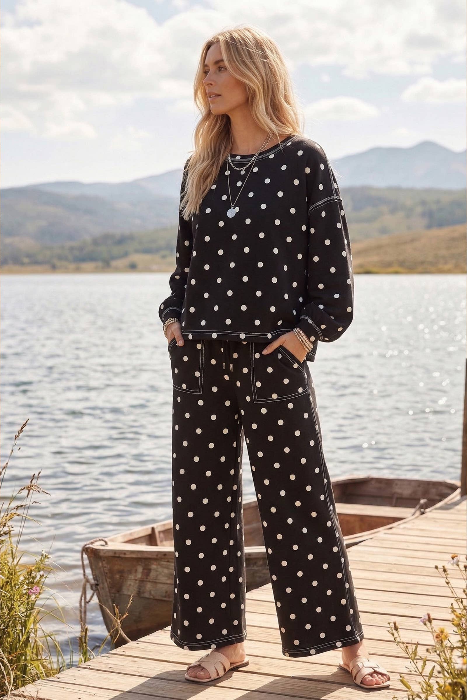 Cream & Black Polka Dot Pants