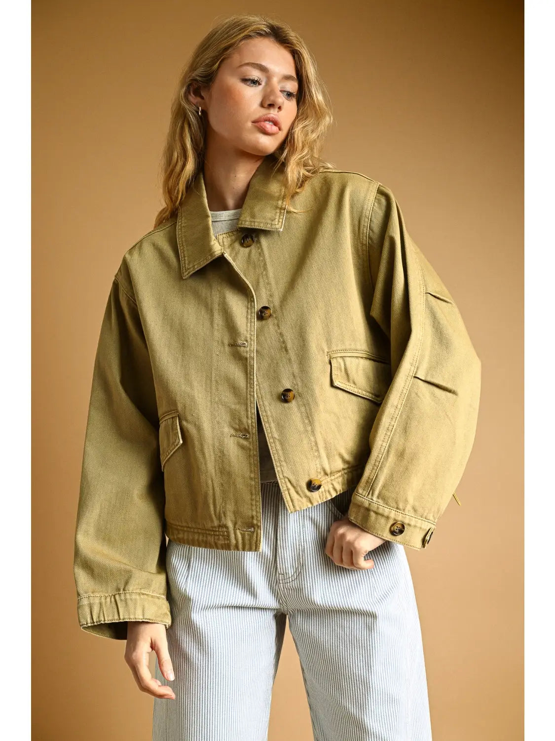 Olive Jacket With Adjustable Cuffs