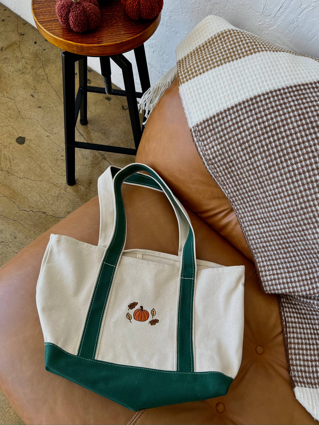 Fall Embroidery Canvas Tote Bag