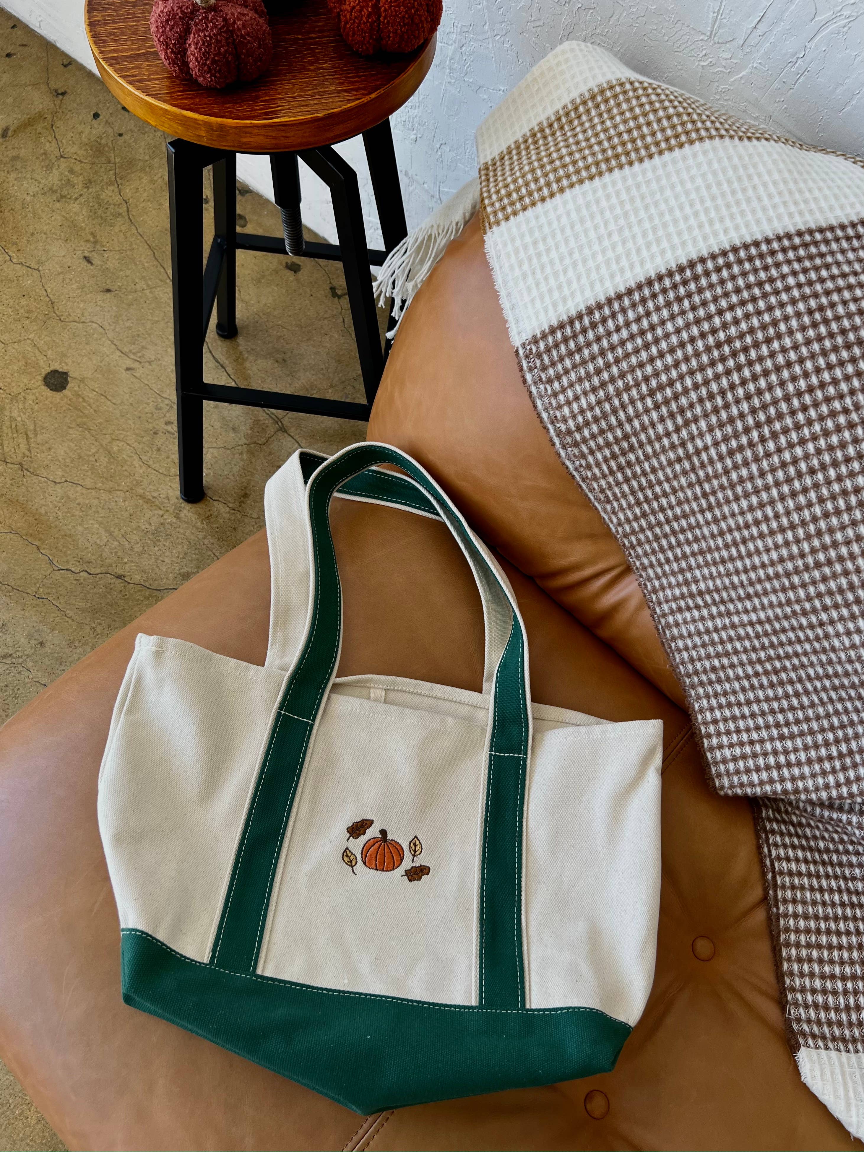Fall Embroidery Canvas Tote Bag