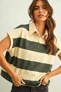 Green  & Beige Wide Stripe Polo