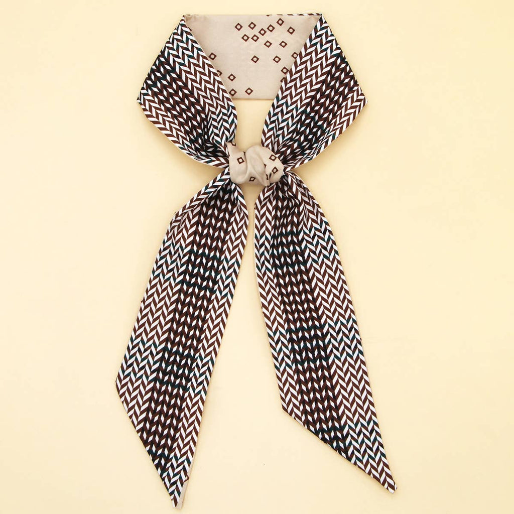 Coffee Chic Floral Letter Twilly Scarf