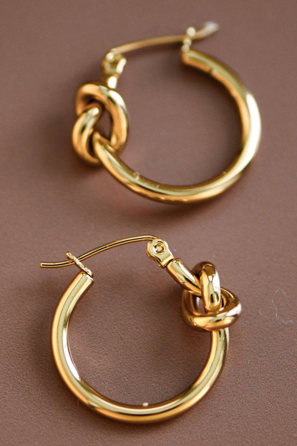 Gold Knot Stainless Steel Hoop Earrings