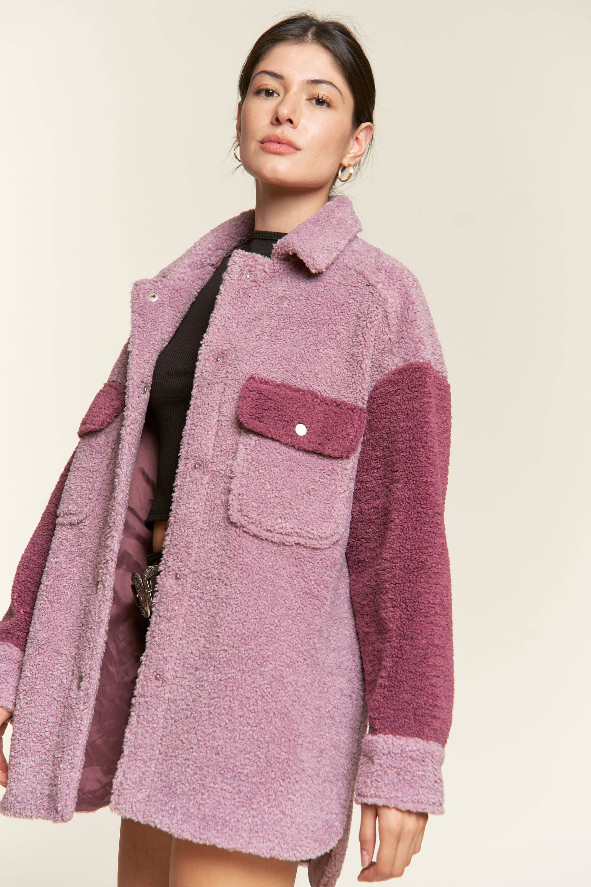 Plus Berry Colorblock Sherpa Jacket