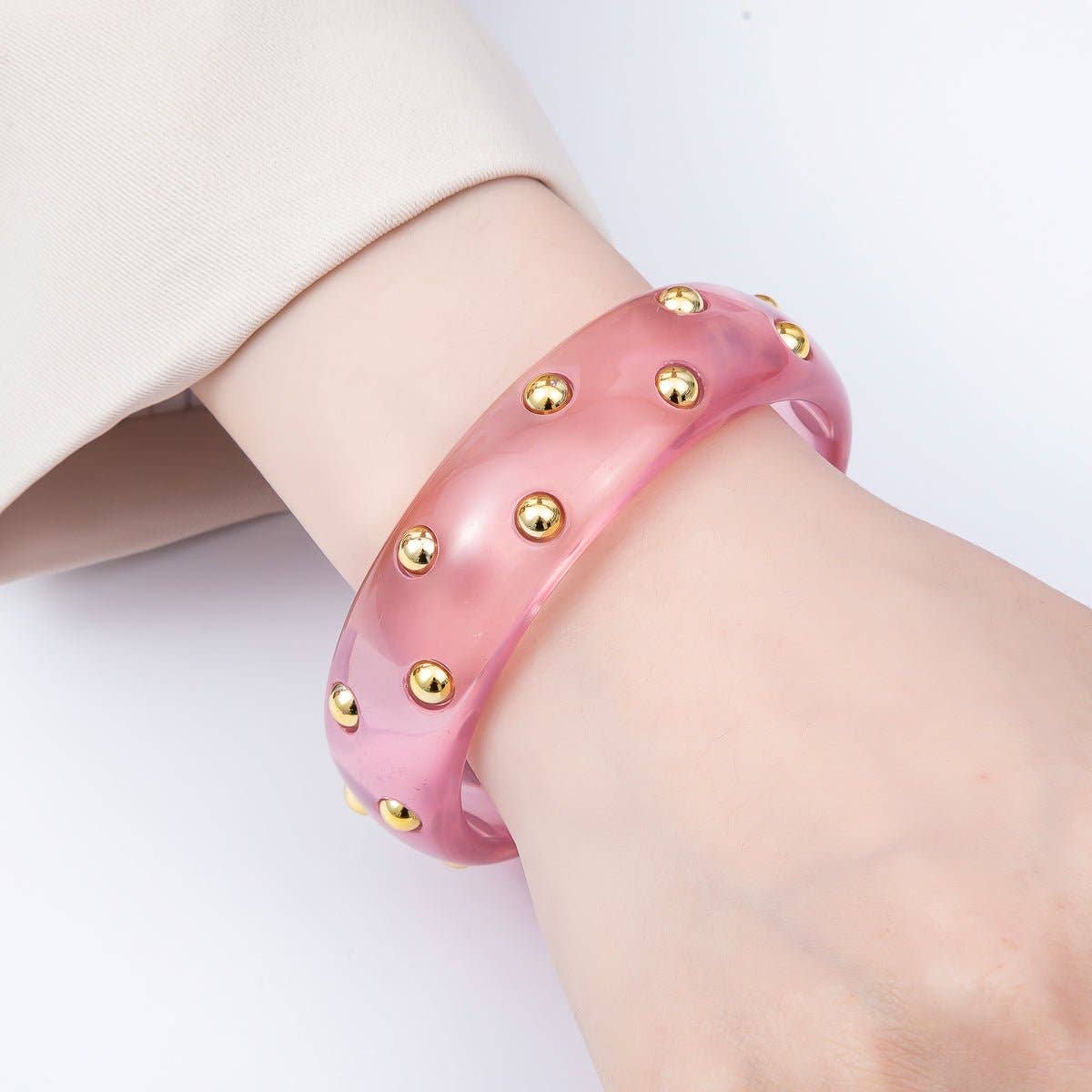 Pink Dotted Acrylic Bangle Bracelet