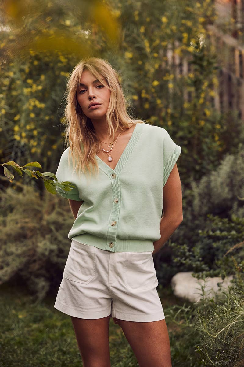 Misty Mint Soft Button Down Sweater Vest