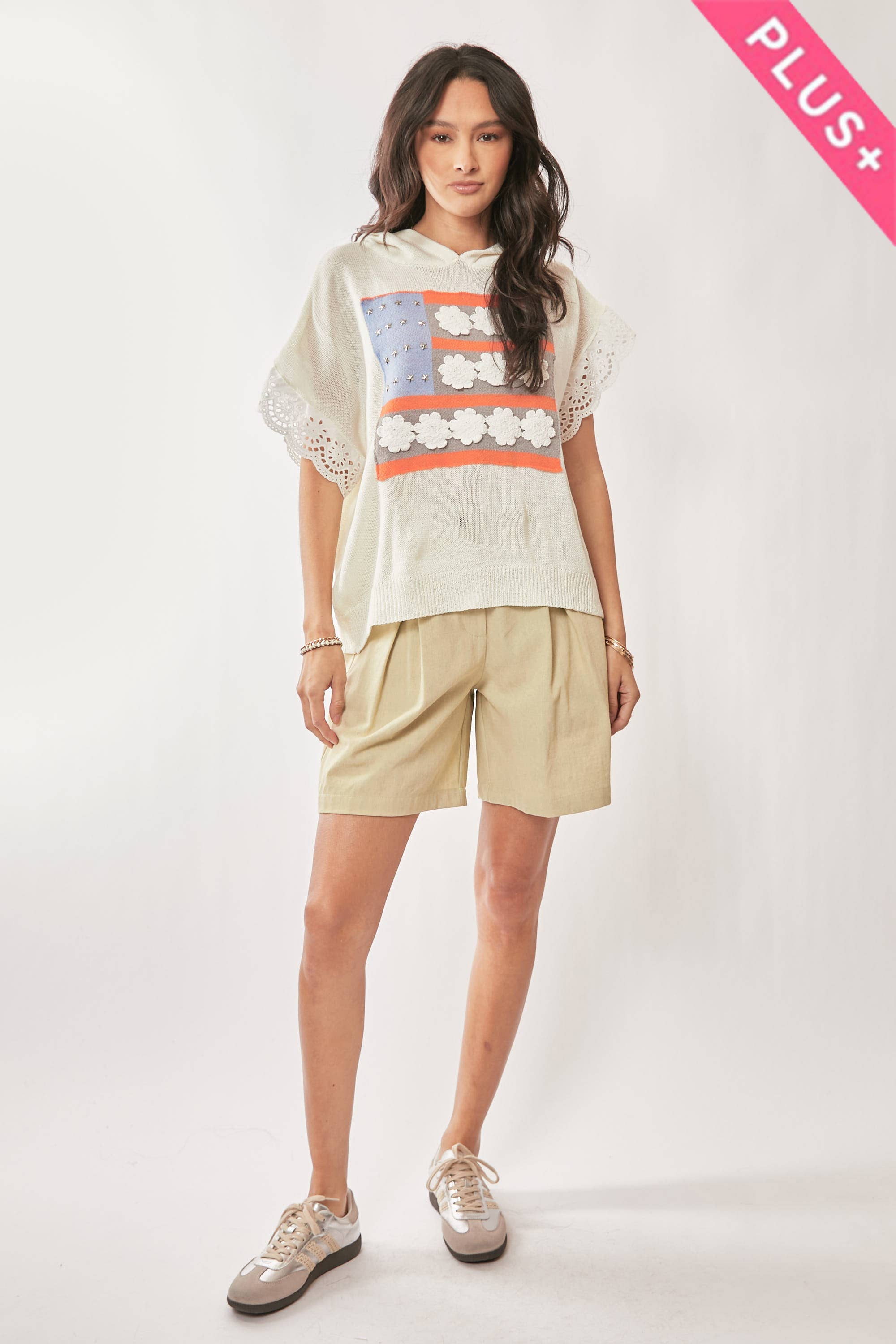Plus American Flag Short Sleeve Top