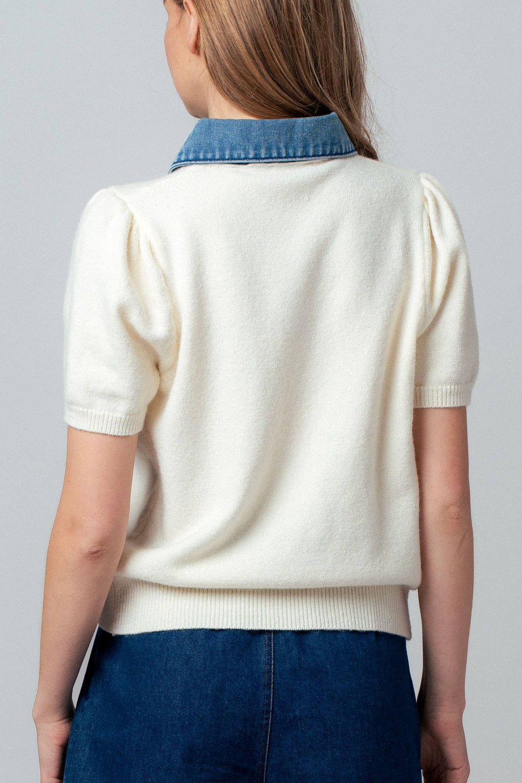 Ivory & Blue Collared Sweater Top