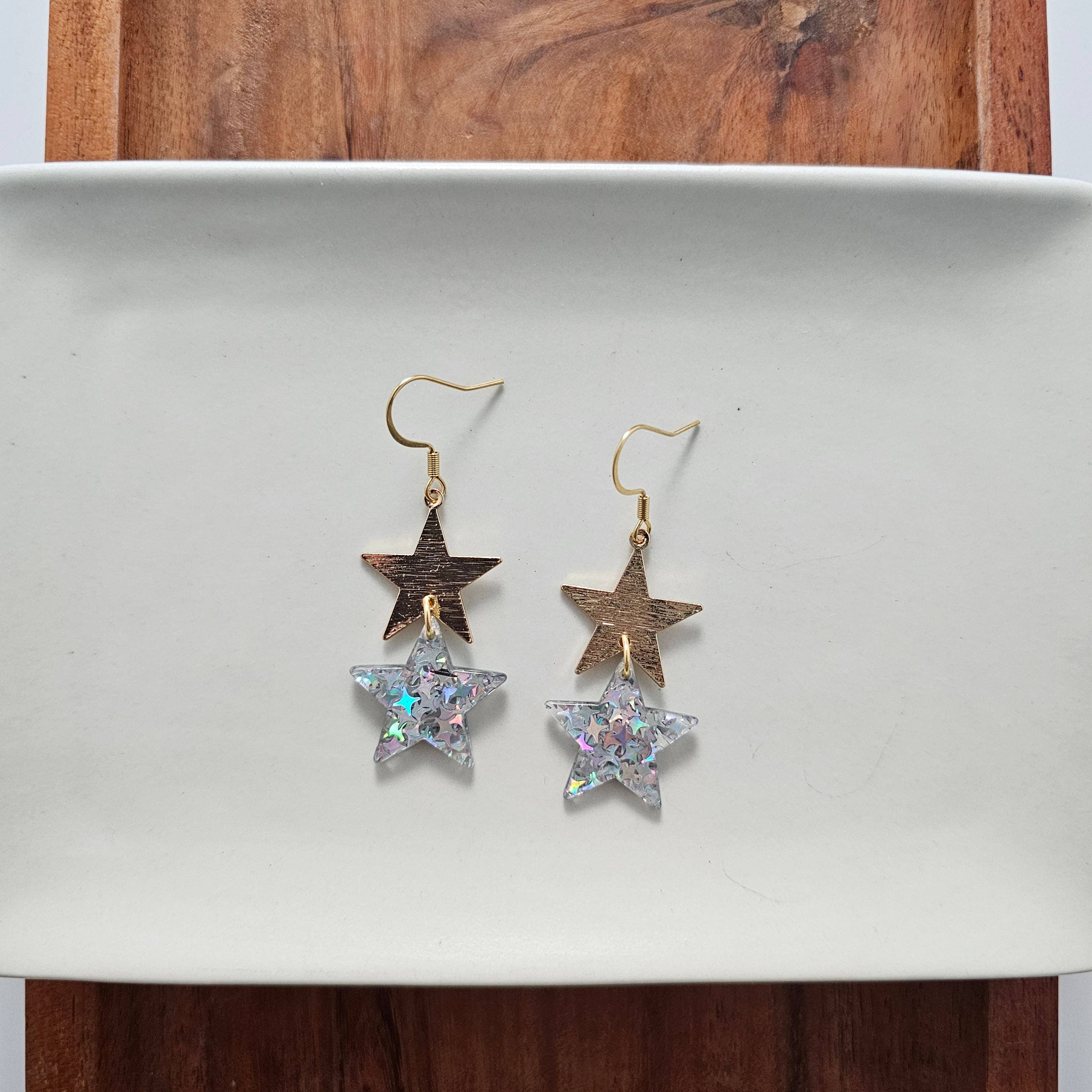 Silver Glitter Starry Earrings
