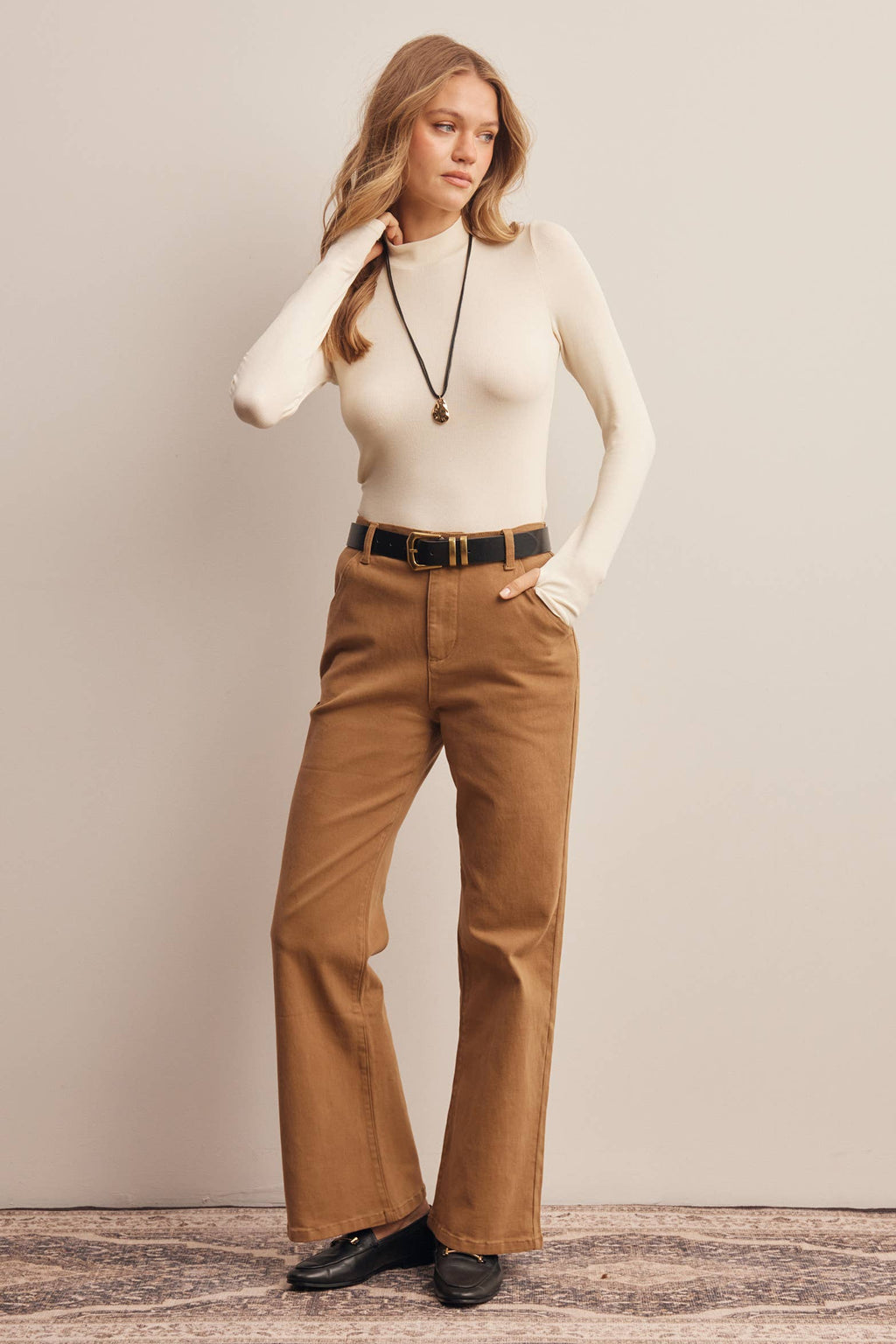 Ivory Stretch Ribbed Mock Neck Top