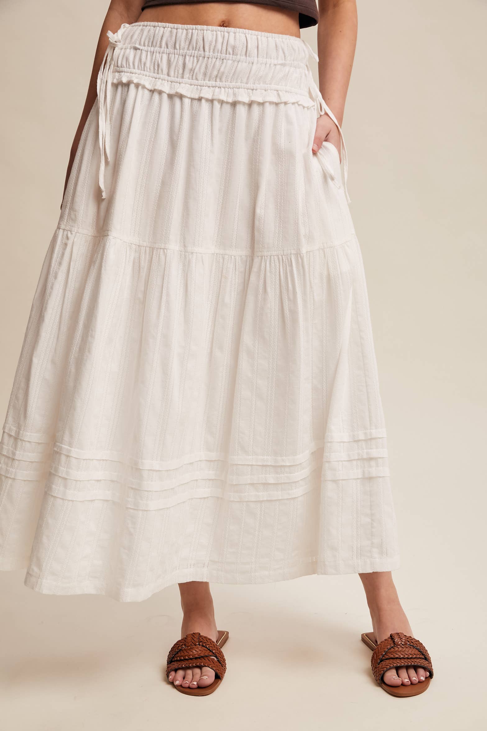 Off White Cotton Maxi Skirt