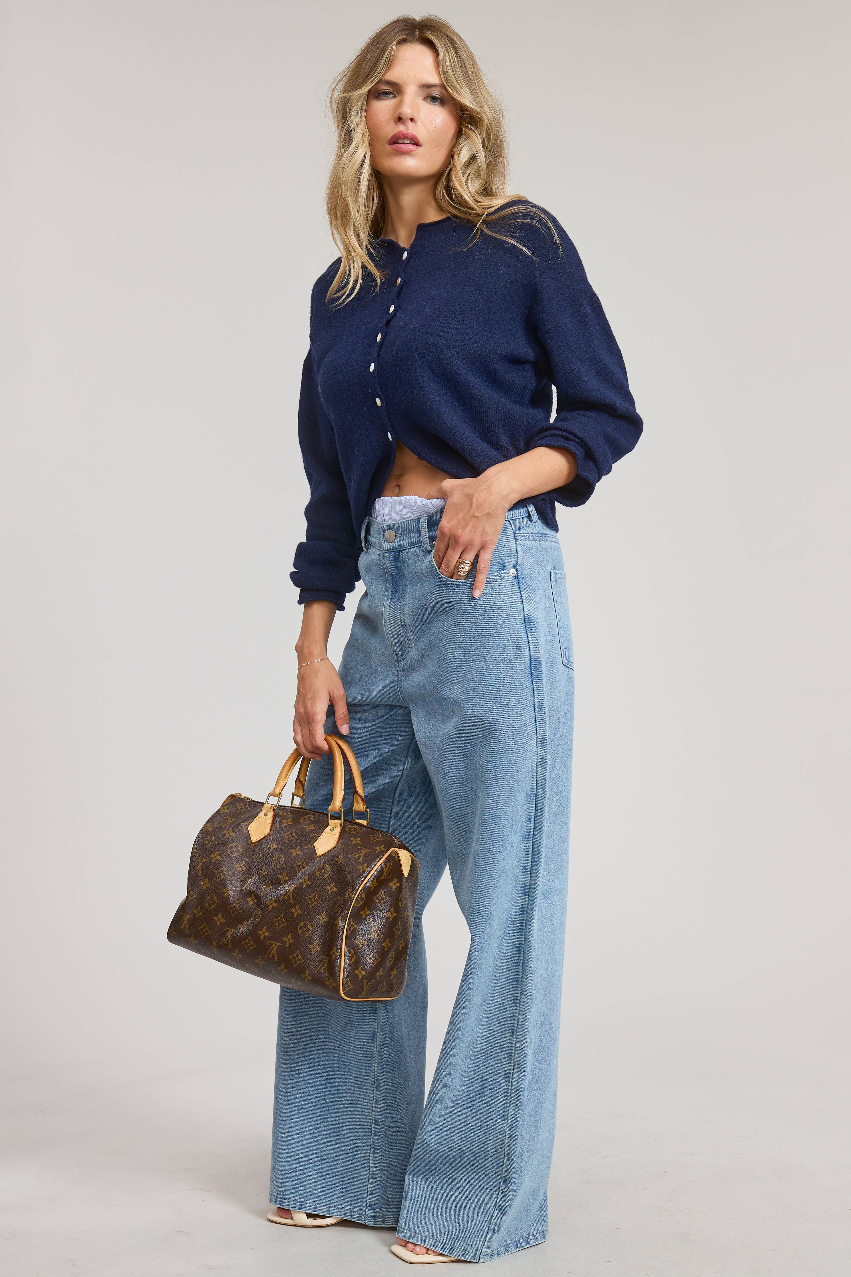 Navy Essential Button Down Cardigan