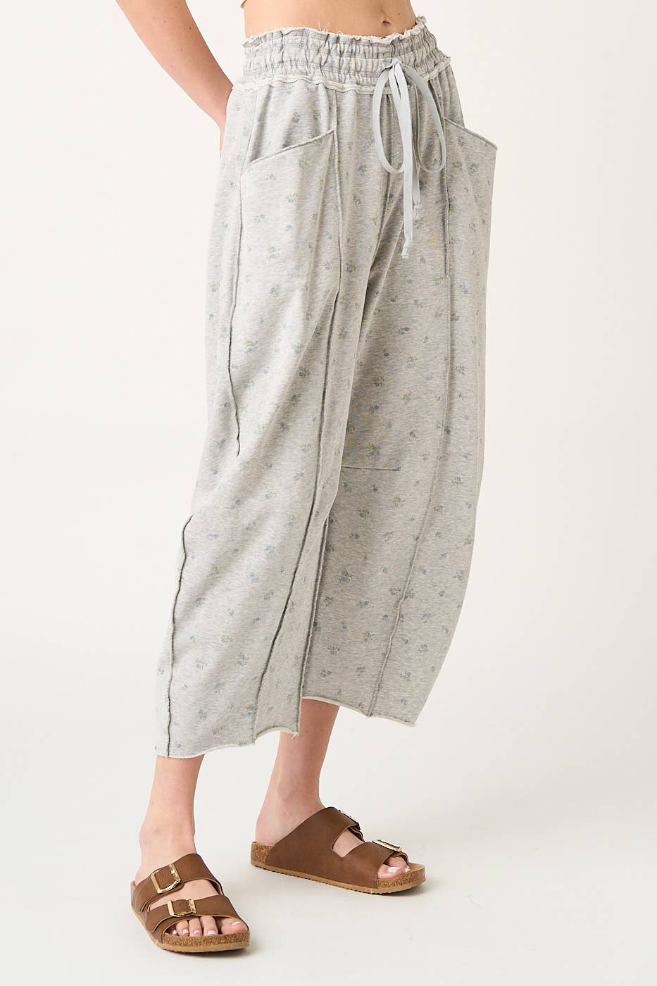 Grey Floral Barrel Pant