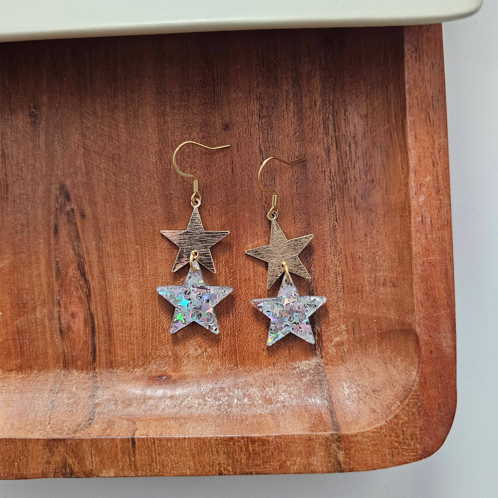 Silver Glitter Starry Earrings