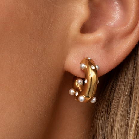 Pearl & Gold Stainless Steel Hoop Earrings