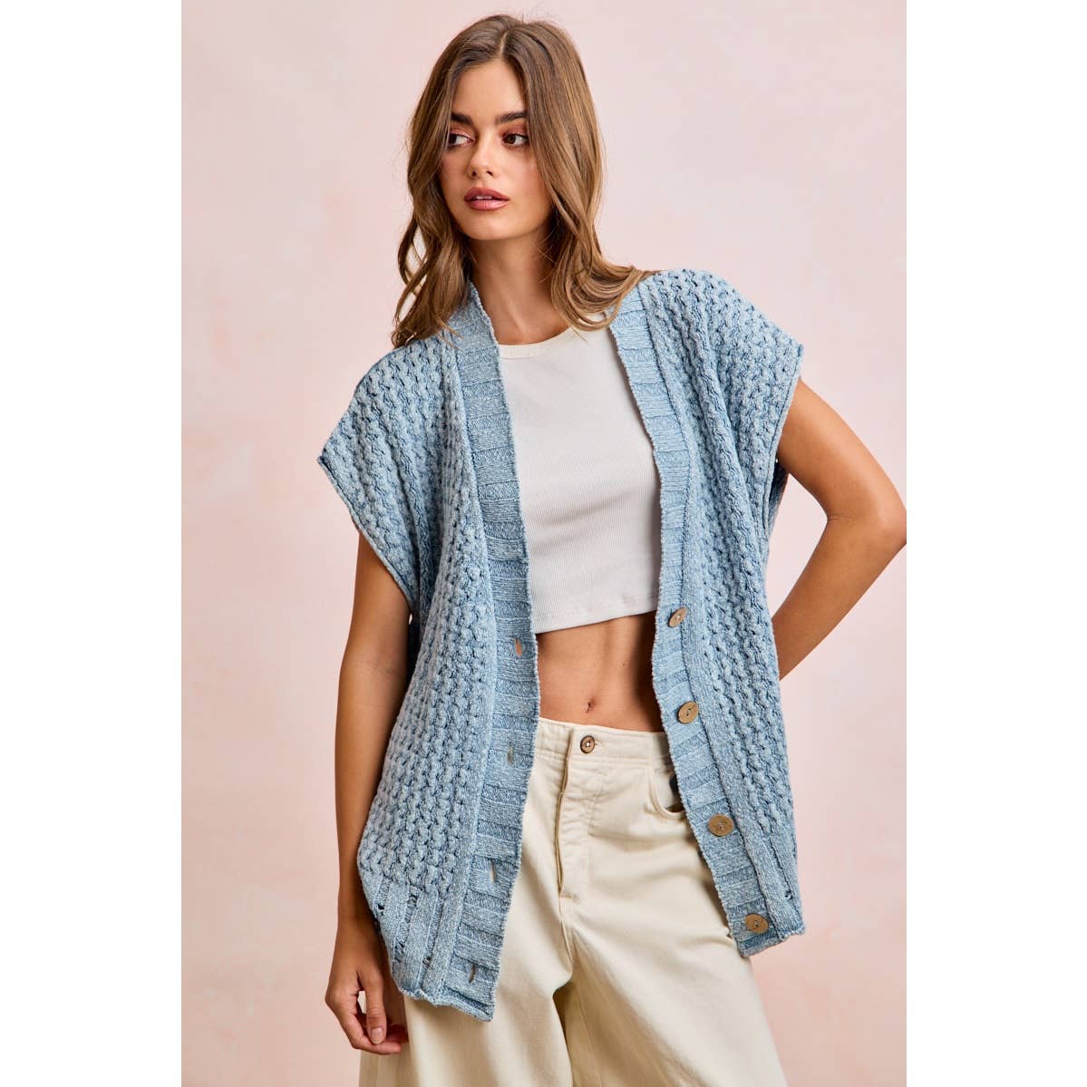 Washed Denim Knit Cardigan