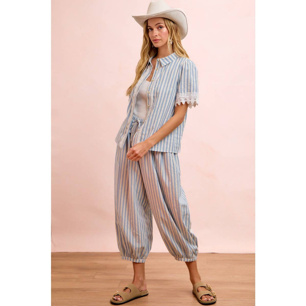 Light Blue Stripes Balloon Pants