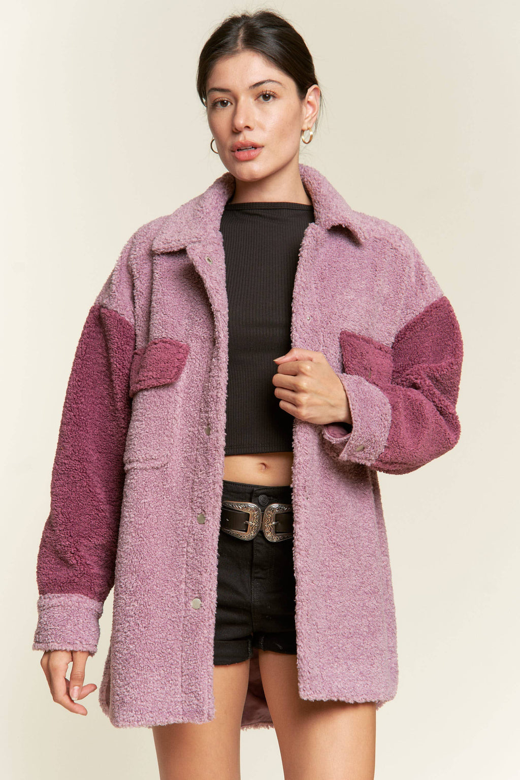Plus Berry Colorblock Sherpa Jacket