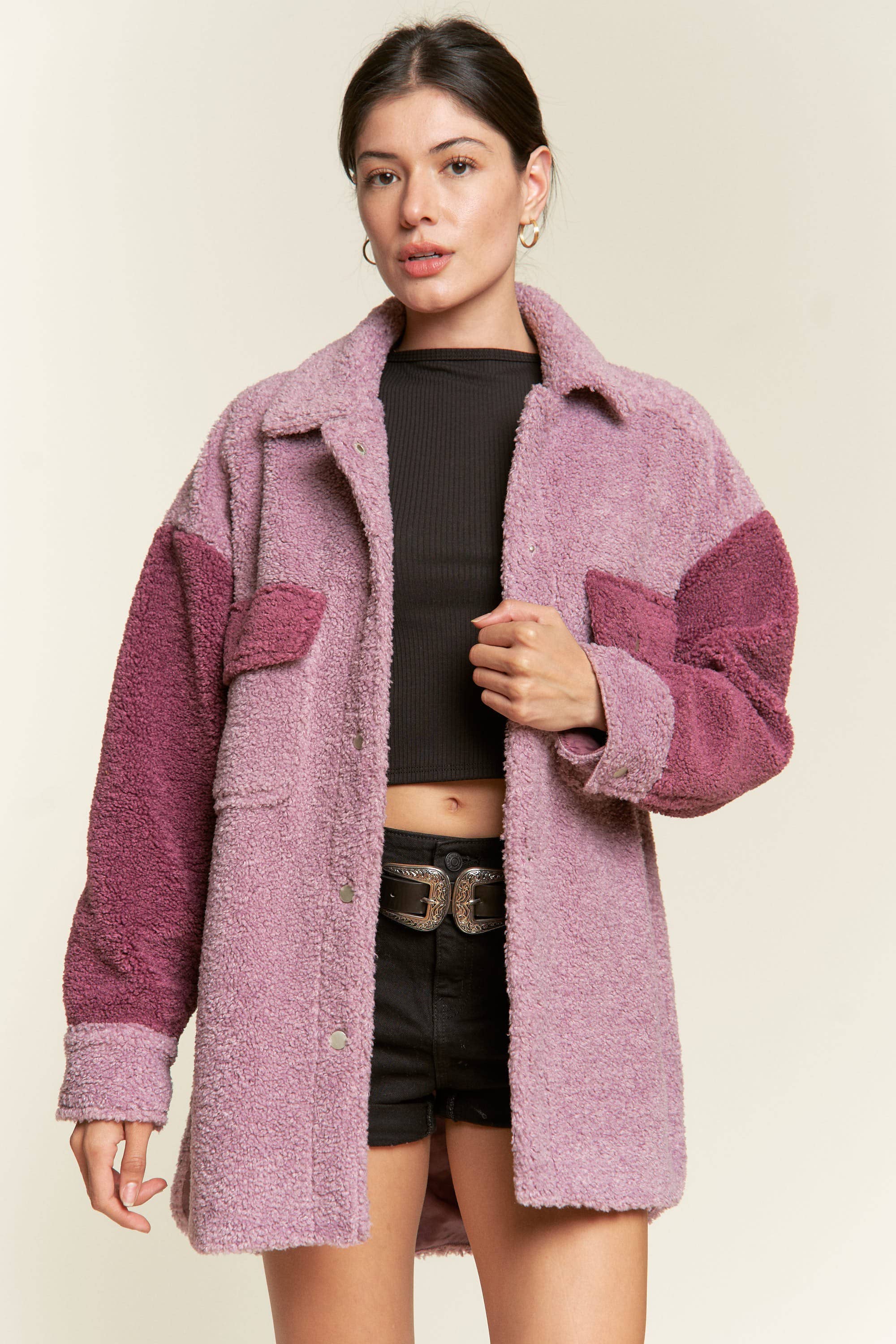 Plus Berry Colorblock Sherpa Jacket