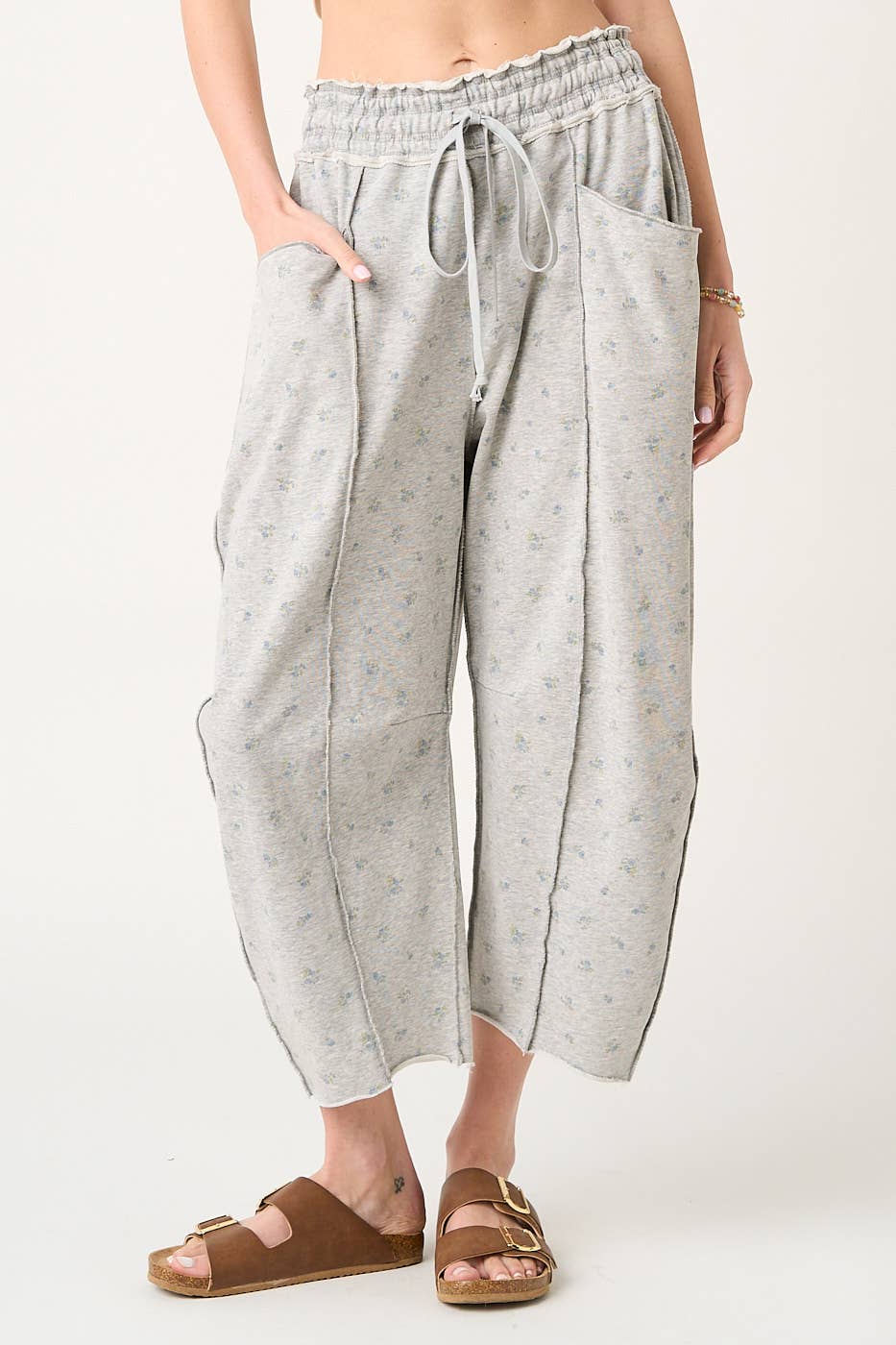 Grey Floral Barrel Pant