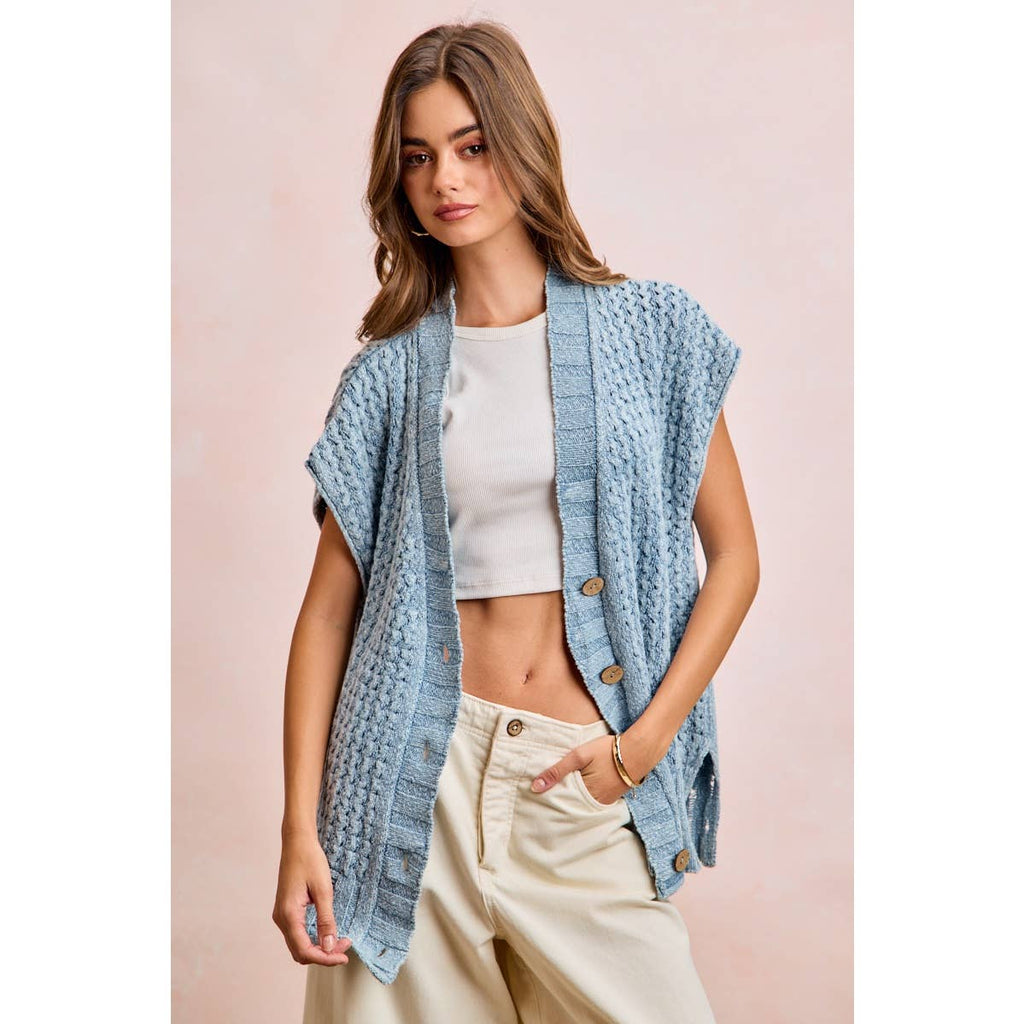 Washed Denim Knit Cardigan
