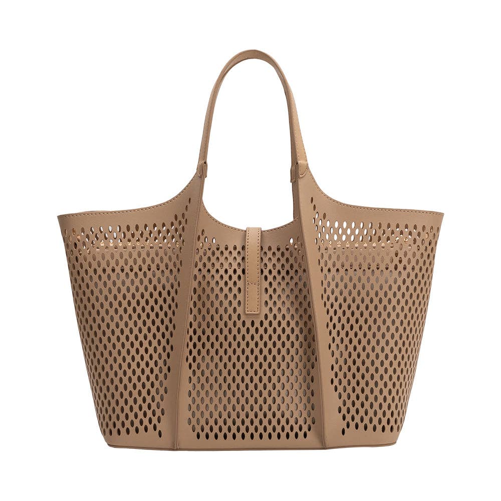 Malia Nude Laser Cut Vegan Leather Tote Bag