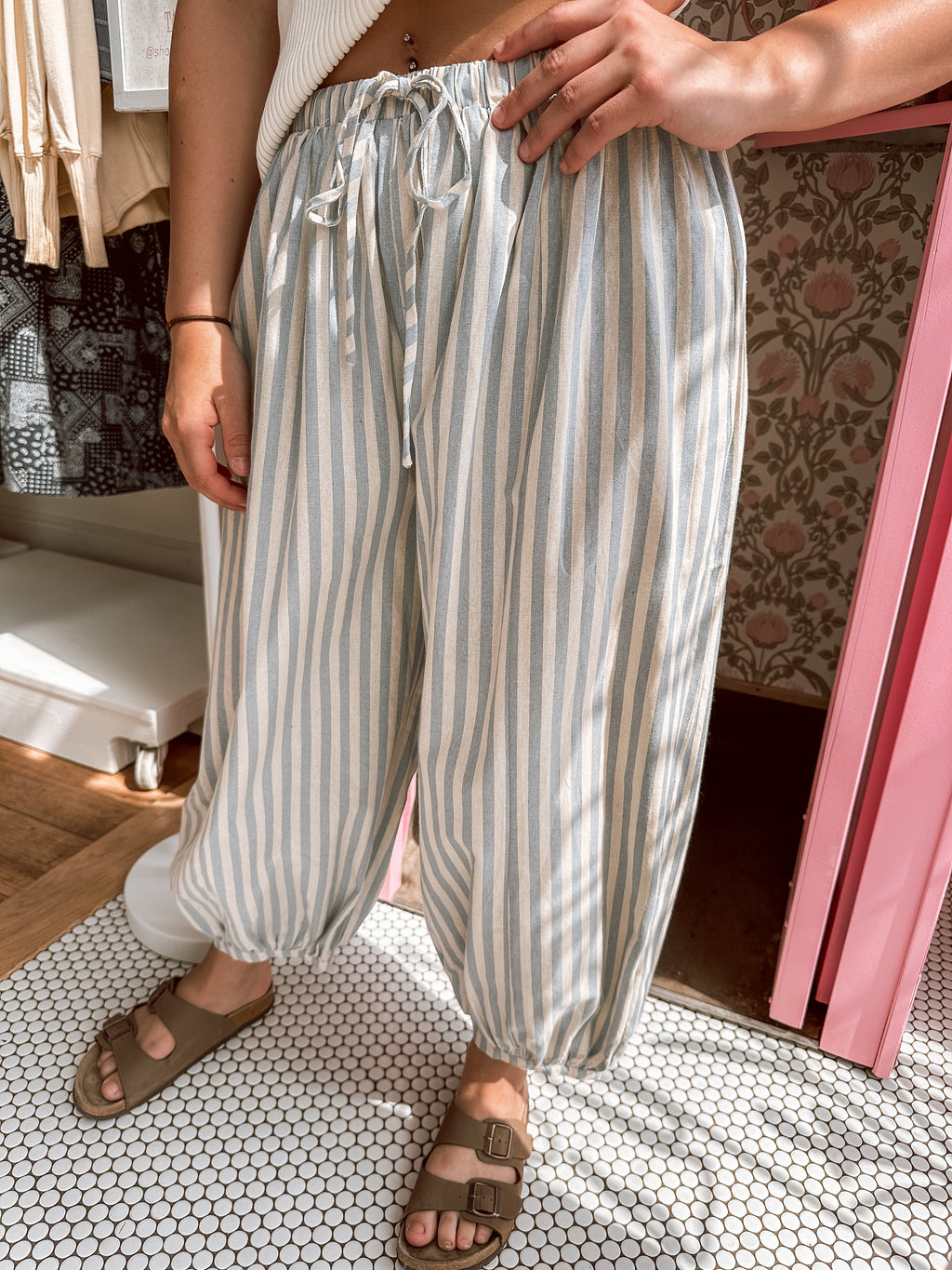 Light Blue Stripes Balloon Pants