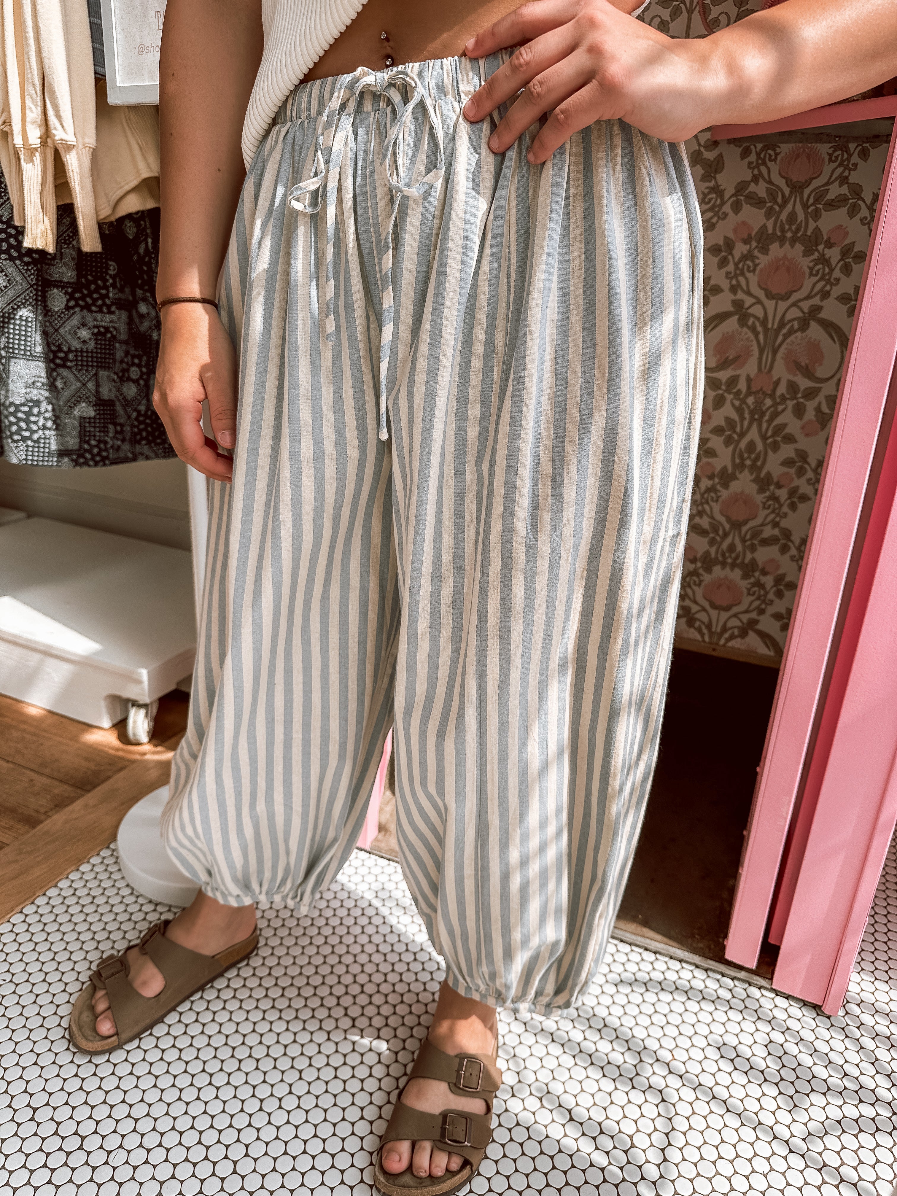 Light Blue Stripes Balloon Pants