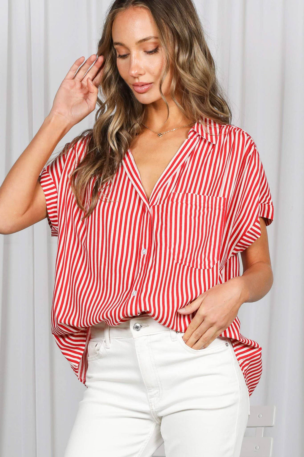 Red Collared Short Sleeve Shirt