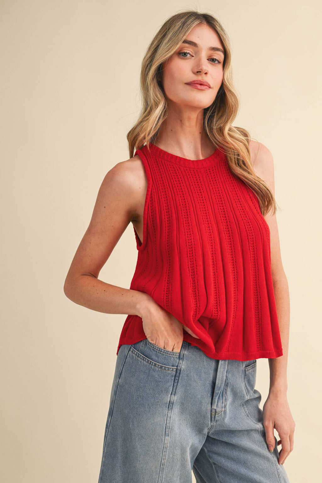 Poppy Red Sleeveless Knit Tank