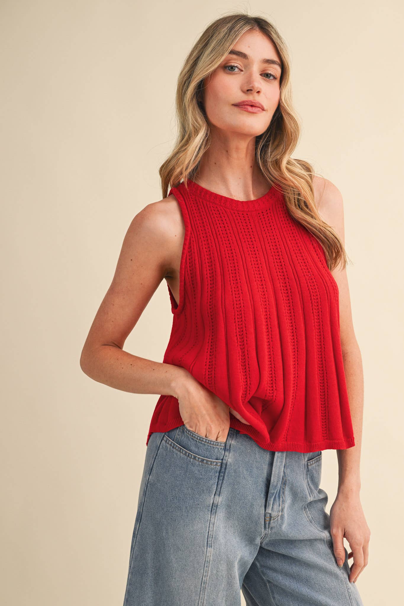 Poppy Red Sleeveless Knit Tank